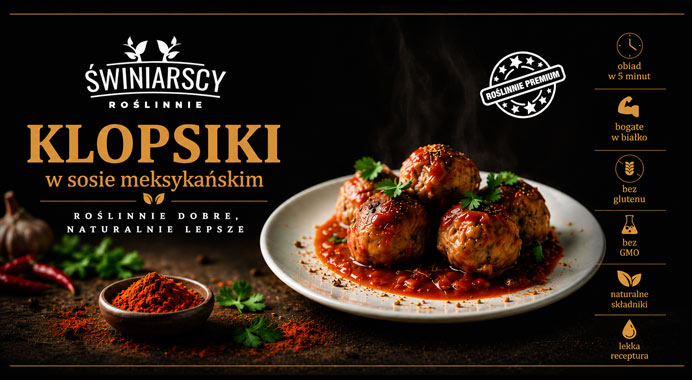 Etykieta produktu: Klopsiki w sosie meksykańskim, marka Świniarscy Roślinnie