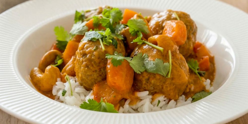 Roślinne klopsiki curry z mleczkiem kokosowym